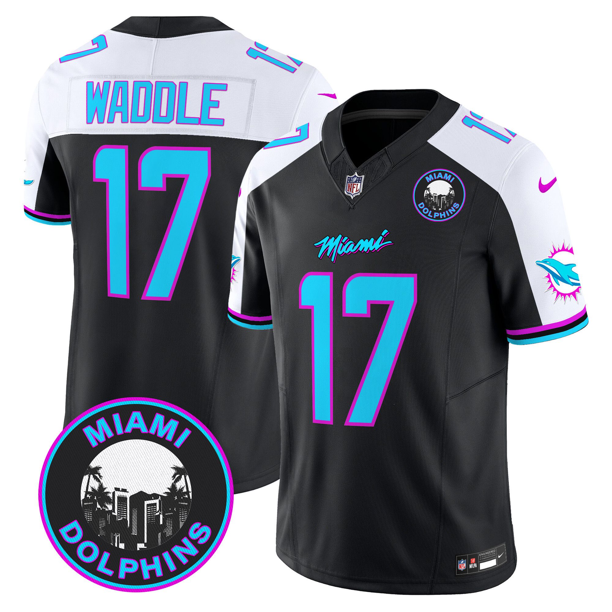 Men Miami Dolphins #17 Waddle Black 2024 Nike Vapor Limited NFL Jersey